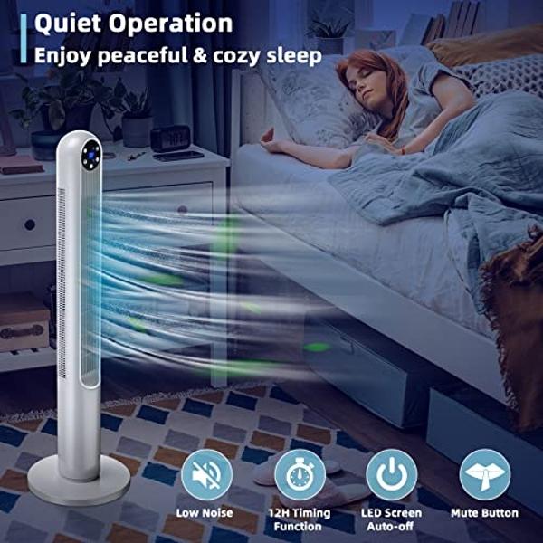 Ozeri 360 Oscillation, Micro-Blade Noise Reduction Technology Tower Fan, Black, Model:OZF5