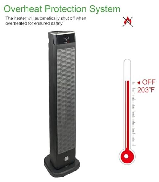 Seville Classics UltraSlimline Indoor Bladeless Oscillating Tower Fan Quiet Cooling LED Display Space-Saving for Home w/ Remote and 7.5H Timer, Black Combo, 40" 4-speed / 17" 3-spe