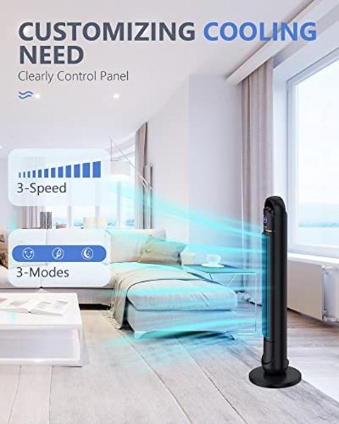 Tower Fan with Remote, G-Ocean 45 Inch Oscillating Fan, Bladeless Fans with 24H Timer, 3 Speeds, 3 Modes, LED Display, Cooling Standing Floor Fan for Bedroom Living Room Home Offic