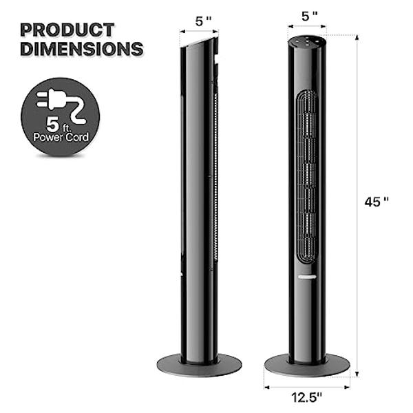 Tower Fan with Remote, G-Ocean 45 Inch Oscillating Fan, Bladeless Fans with 24H Timer, 3 Speeds, 3 Modes, LED Display, Cooling Standing Floor Fan for Bedroom Living Room Home Offic