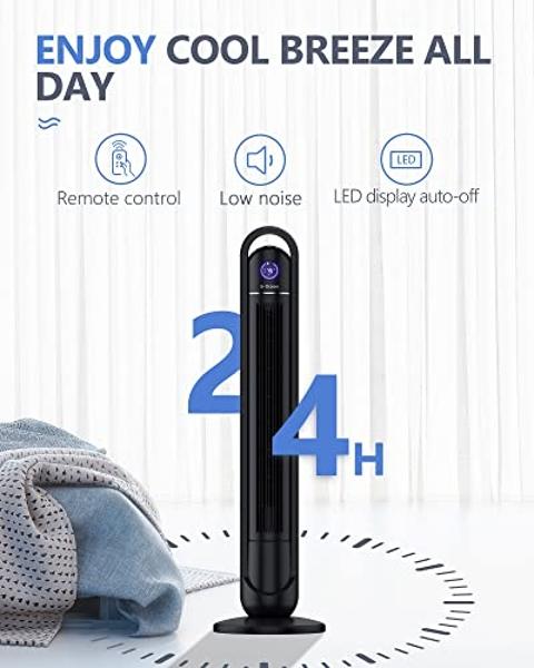 Tower Fan with Remote, G-Ocean 45 Inch Oscillating Fan, Bladeless Fans with 24H Timer, 3 Speeds, 3 Modes, LED Display, Cooling Standing Floor Fan for Bedroom Living Room Home Offic