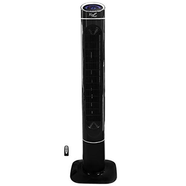 Seville Classics UltraSlimline Indoor Bladeless Oscillating Tower Fan Quiet Cooling LED Display Space-Saving for Home w/ Remote and 7.5H Timer, Black Combo, 40" 4-speed / 17" 3-spe
