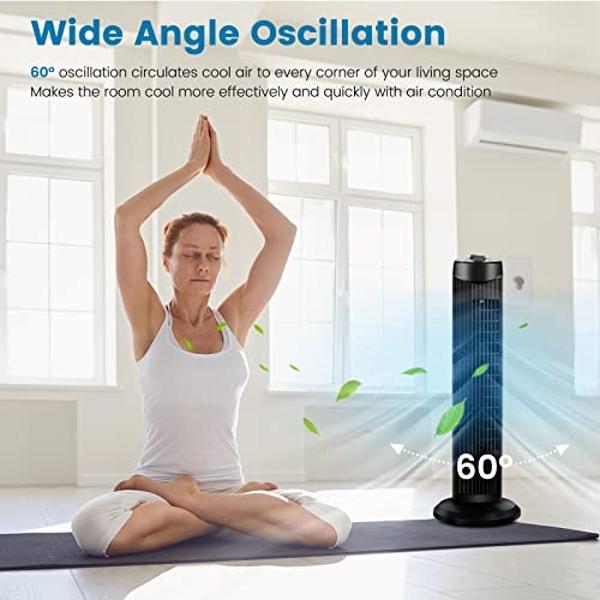 FANTASK Tower Fan, 28 Inch Quiet Oscillating Fan, 3 Wind Speeds & Modes, Bladeless Standing Cooling Fan, Air Circulator Fan for Home Office Kitchen, Floor Fan for Bedroom Room (Bla