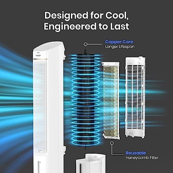 TOSOT Tower Fan Oscillating 80°, Cooling Fan with 2 Ice Packs, CFM 360m³/h, 3 Speed Quiet Fan with Remote Control, 7 Hours Timer, Humidifiers with Removable 4L Water Tank, Floor Fa