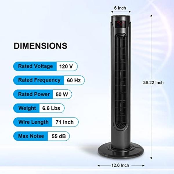 Simple Deluxe 39 inch Bladeless Tower Fan, Standing Fan, 10 Speeds Settings, 10-Hour Timing Closure, Low Noise
