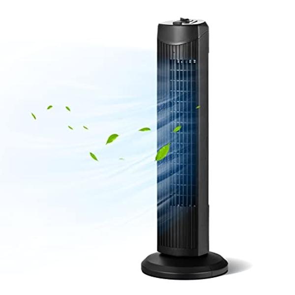 FANTASK Tower Fan, 28 Inch Quiet Oscillating Fan, 3 Wind Speeds & Modes, Bladeless Standing Cooling Fan, Air Circulator Fan for Home Office Kitchen, Floor Fan for Bedroom Room (Bla