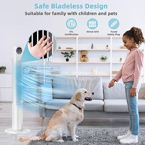 Dreo Tower Fan for Bedroom, 90° Oscillating Fan, Standing Fan with 3 Modes, 4 Speeds, 8H Timer Cooling Fans for Home, Living Room, Office, White, TF117