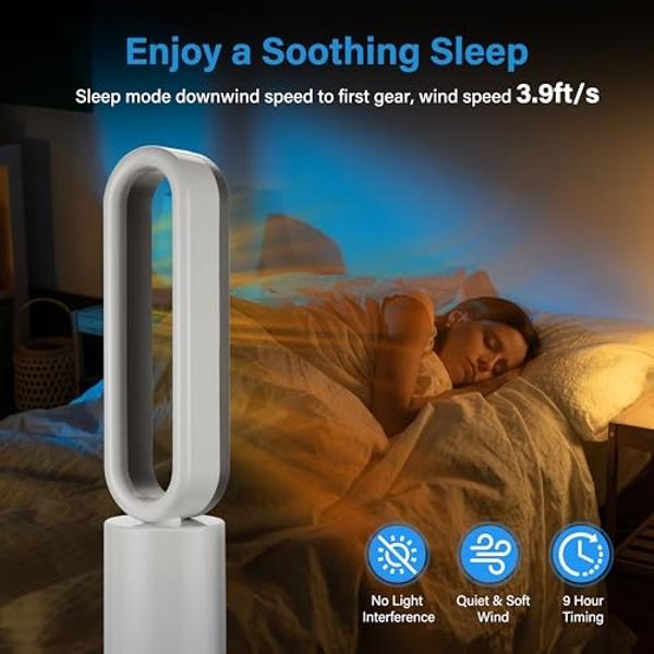 Simple Deluxe 34 Inch Bladeless Tower Fan with Remove, Heater and Fan Combo for Indoor Use, Cooling Oscillating Fan for Home Bedroom