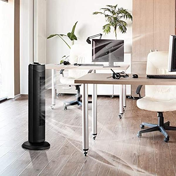 FANTASK Tower Fan, 28 Inch Quiet Oscillating Fan, 3 Wind Speeds & Modes, Bladeless Standing Cooling Fan, Air Circulator Fan for Home Office Kitchen, Floor Fan for Bedroom Room (Bla