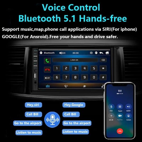 Naifay Car Stereo Double Din Radio with Bluetooth, Car Radio Touchscreen 7 Inch MP5 Player Car Stereo with Backup Camera Bluetooth, Mirror Link, FM/SWC/USB/SD/AUX, Car Audio Receiv
