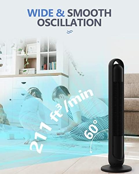 Tower Fan with Remote, G-Ocean 45 Inch Oscillating Fan, Bladeless Fans with 24H Timer, 3 Speeds, 3 Modes, LED Display, Cooling Standing Floor Fan for Bedroom Living Room Home Offic