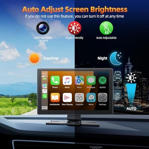 Volam 9'' Wireless Carplay Screen for Car with 4K Dash Cam, 1080p Backup Camera, Carplay Screen Compatible with Apple Android Auto, Mirror Link, Loop Recording, GPS Navigation, AUX
