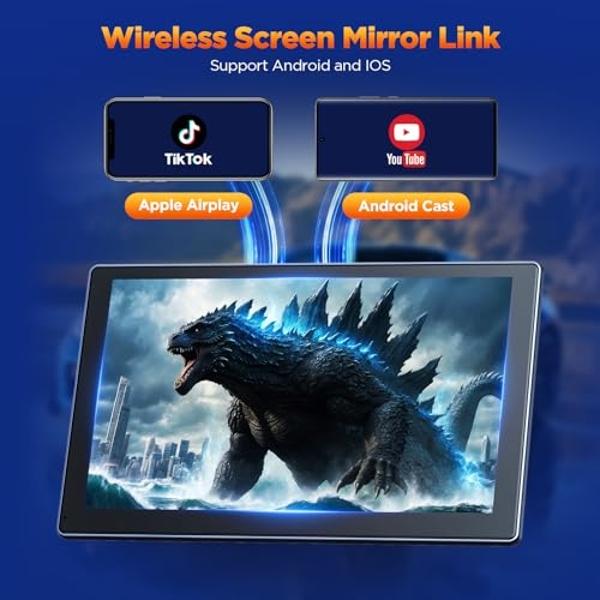 Volam 9'' Wireless Carplay Screen for Car with 4K Dash Cam, 1080p Backup Camera, Carplay Screen Compatible with Apple Android Auto, Mirror Link, Loop Recording, GPS Navigation, AUX