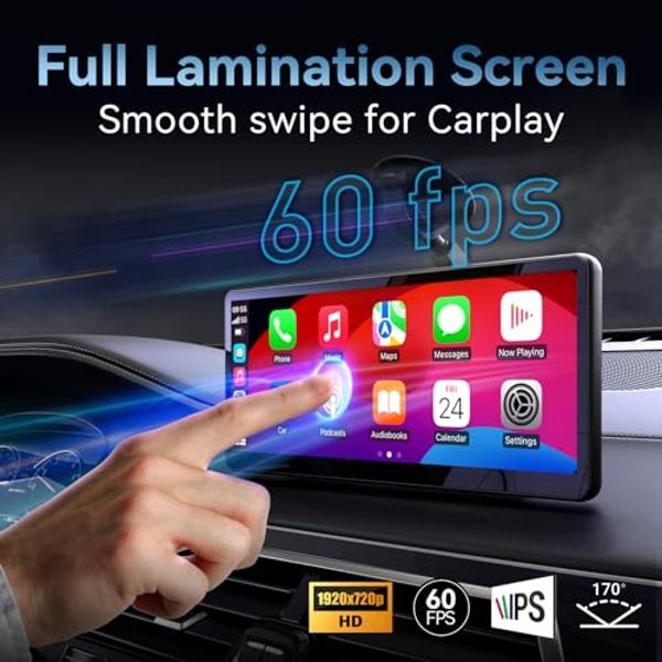MINIX [2025 Fully Laminated Screen] 60fps Portable Wireless Carplay Car Stereo 8.9 Inch 1920 * 720 HD Touchscreen for Carplay&Android Auto Car Stereo Receiver Supports Steering Whe