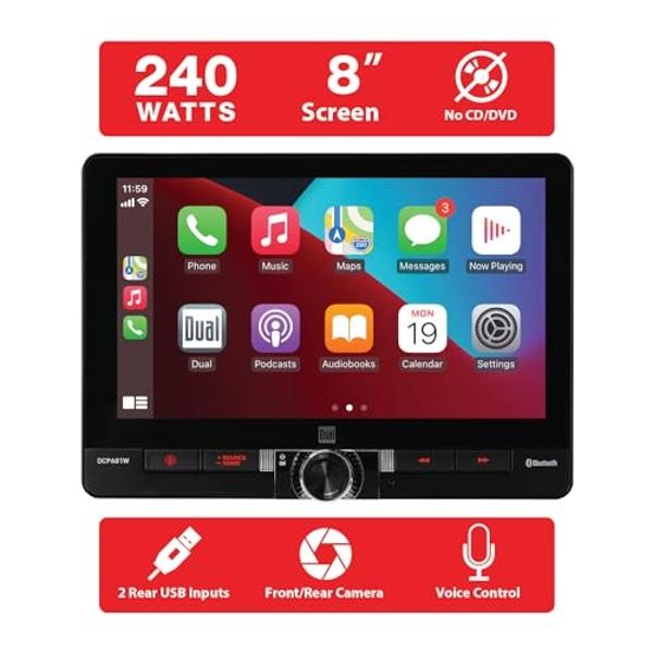 Dual Electronics DCPA81W 8-inch Certified Apple CarPlay Android Auto Wired or Wireless | Single DIN & Double DIN Touchscreen Car Stereo Radio | Bluetooth | Front & Rear Camera | US