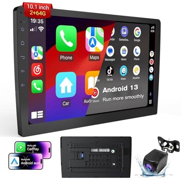 Haudio 10.1 Inch Android 13 Car Stereo Receiver - Universal Fit for Most Cars, 64GB Storage, HD 720P Touchscreen, Bluetooth 4.1, Built-in GPS/Backup Camera, Supports MirrorLink & W
