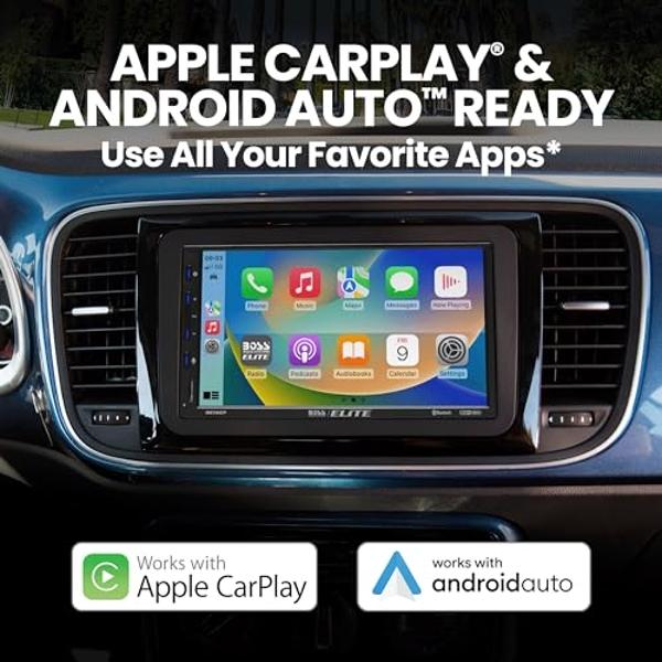 BOSS Audio Systems Elite BE7ACP Car Stereo - 7" Display, Apple CarPlay & Android Auto Head Unit, Double DIN Touch Screen Car Stereo, Bluetooth, AM/FM Radio Receiver, USB, SD, No CD