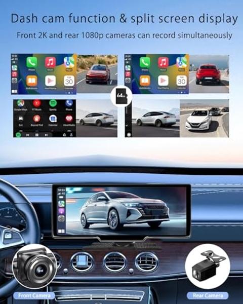 CHOVE Wireless Apple Carplay Screen for Car, 10.26" Apple Car Play & Android Auto Screen,Touchscreen with Backup Camera,Dash cam,Support GPS,Siri/Google,Bluetooth,AUX,Mirror Link,F