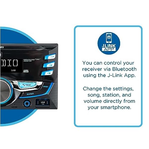 JENSEN MPR420 7 Character LCD Double DIN Car Stereo Receiver | Push to Talk Assistant | Bluetooth Hands Free Calling & Music Streaming | AM/FM Radio | USB Playback & Charging | Not