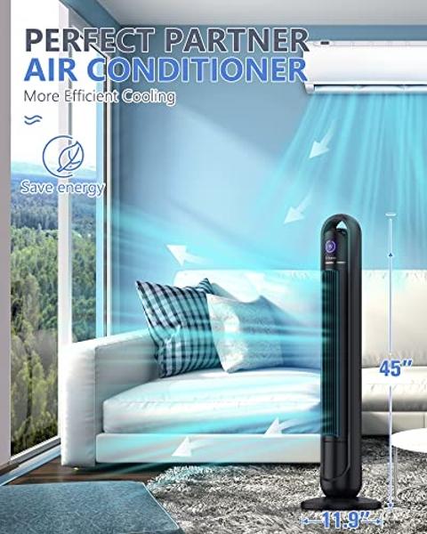 Tower Fan with Remote, G-Ocean 45 Inch Oscillating Fan, Bladeless Fans with 24H Timer, 3 Speeds, 3 Modes, LED Display, Cooling Standing Floor Fan for Bedroom Living Room Home Offic