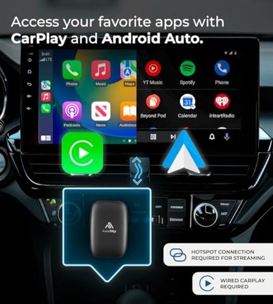 AutoSky Ai Box Lite Air - Streaming on the Go, Netflix and Youtube in your car. Convert Your Wired CarPlay into Wireless CarPlay or Android Auto. HotSpot Required for Streaming. Wi