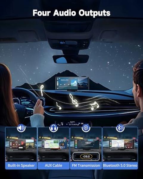 Kuayvan Wireless Carplay Screen for Car - 10.26 Inch Car Stereo Wireless Car Play & Android Auto Touch Screen, with 4K Dash Cam, Backup Camera, GPS Navigation, Voice Control,Blueto