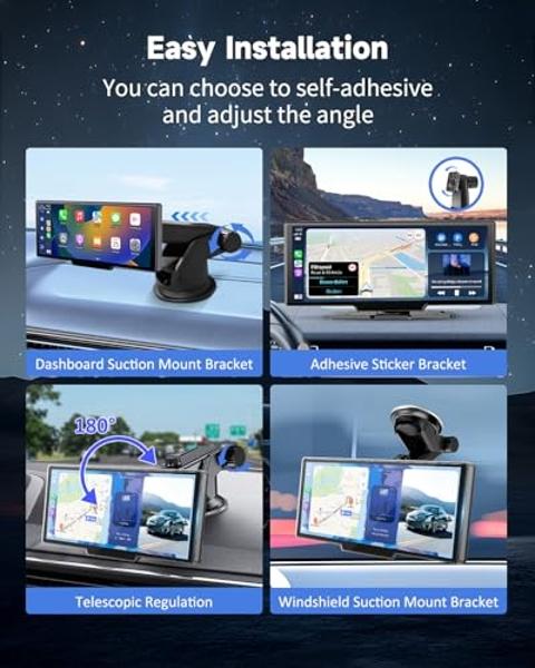 Kuayvan Wireless Carplay Screen for Car - 10.26 Inch Car Stereo Wireless Car Play & Android Auto Touch Screen, with 4K Dash Cam, Backup Camera, GPS Navigation, Voice Control,Blueto