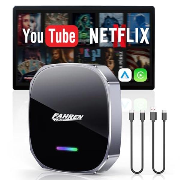 FAHREN 3rd-Gen Wireless Carplay Adapter, Mini Apple Carplay & Android Auto Wireless Adapter for Car, Support Netflix/YouTube/TF Card, No Lag, Plug and Play, Only Fit with iPhone 8+