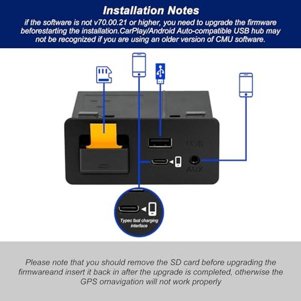 HMYC Mazda Carplay and Android Auto Retrofit Kit, TK78-66-9U0C OEM Media Hub Fits to MZD Connect System, Compatible with Mazda 2/3/6/CX3/CX5/CX9/MX5 2015-2020 Year(Type-c Fast Char