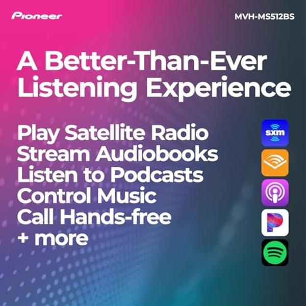Pioneer MVH-MS512BS Marine Digital Media Receiver - Single Din Bluetooth Marine Stereo with Amazon Alexa and Corrosion-Resistant Design
