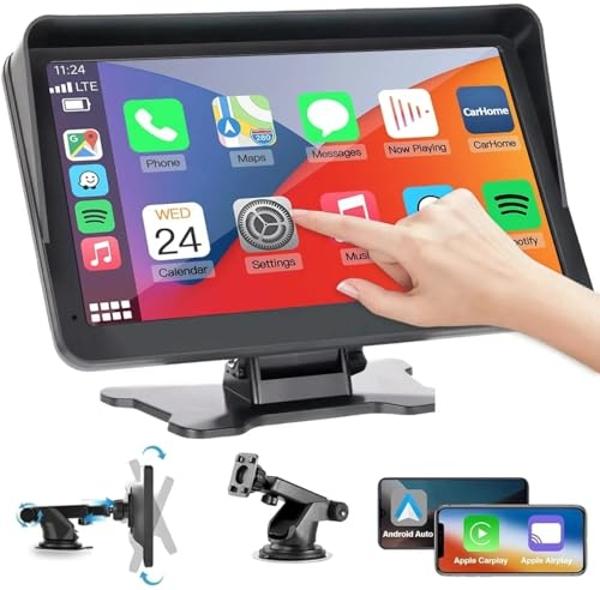 Portable Wireless Car Stereo with Apple CarPlay/Android Auto,7" HD Portable Touch Screen Car Radio Multimedia Player with Bluetooth, Navigation, Mirror Link for All Vehicles（No Bac
