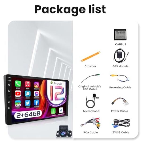 Haudio Wireless Double Din Car Stereo with 7" HD Touchscreen | CarPlay & Android Auto | Backup Camera | Bluetooth GPS Navigation | FM/AM | All Vehicles