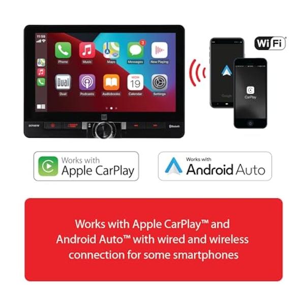 Dual Electronics DCPA81W 8-inch Certified Apple CarPlay Android Auto Wired or Wireless | Single DIN & Double DIN Touchscreen Car Stereo Radio | Bluetooth | Front & Rear Camera | US