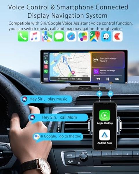 CHOVE Wireless Apple Carplay Screen for Car, 10.26" Apple Car Play & Android Auto Screen,Touchscreen with Backup Camera,Dash cam,Support GPS,Siri/Google,Bluetooth,AUX,Mirror Link,F