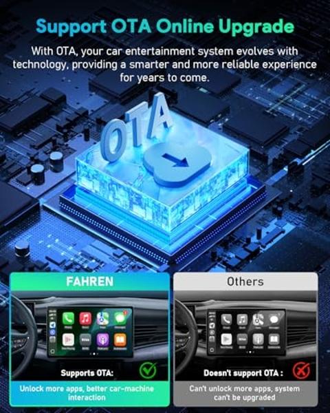 FAHREN 3rd-Gen Wireless Carplay Adapter, Mini Apple Carplay & Android Auto Wireless Adapter for Car, Support Netflix/YouTube/TF Card, No Lag, Plug and Play, Only Fit with iPhone 8+