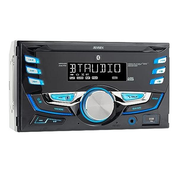 JENSEN MPR420 7 Character LCD Double DIN Car Stereo Receiver | Push to Talk Assistant | Bluetooth Hands Free Calling & Music Streaming | AM/FM Radio | USB Playback & Charging | Not