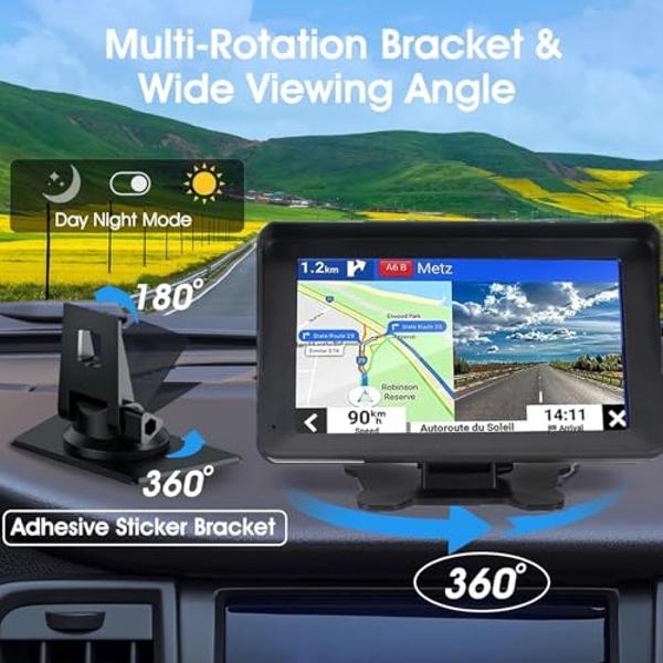 Wireless Apple Carplay Screen for Car,7" HD Portable Car Stereo Touchscreen with Apple CarPlay and Android Auto with Mirror Link/Backup Camera/Bluetooth/GPS Navigation/AUX for All 