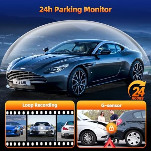 Volam 9'' Wireless Carplay Screen for Car with 4K Dash Cam, 1080p Backup Camera, Carplay Screen Compatible with Apple Android Auto, Mirror Link, Loop Recording, GPS Navigation, AUX