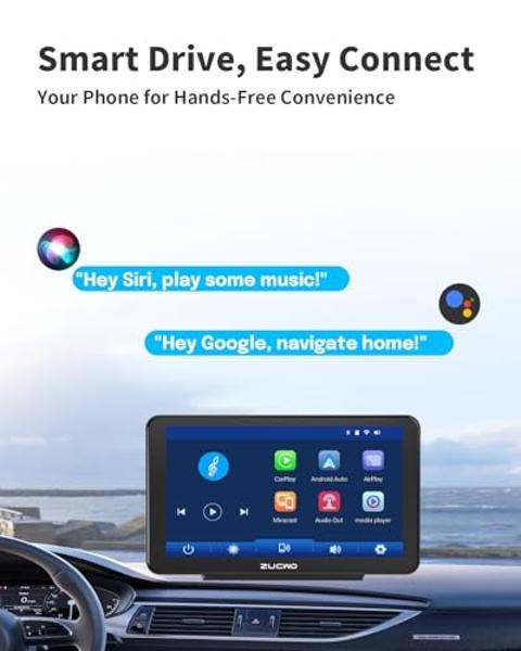 Volam 9'' Wireless Carplay Screen for Car with 4K Dash Cam, 1080p Backup Camera, Carplay Screen Compatible with Apple Android Auto, Mirror Link, Loop Recording, GPS Navigation, AUX