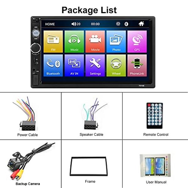 Hikity Double Din Car Stereo Car Radio with Bluetooth 7 Inch Touchscreen Car Audio with FM/Hands Free Calling/Mirror Link/USB/TF/FM/AUX/EQ/Rear View Camera/Remote Control + Frame