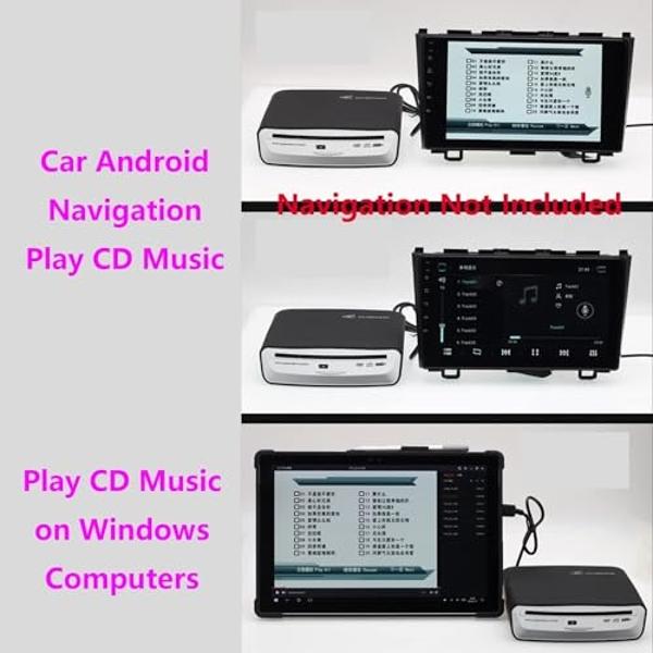 Car External Universal CD Player USB External Car Slot-Load CD Player Compatible with Android Navigation (Android Version 4.4 and Above)/PC/TV-Plug and Play
