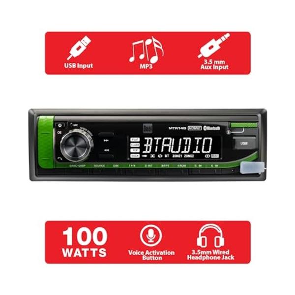 Dual Electronics John Deere Tractor Radio | 7-Character LCD | Weatherproof | Built-in Bluetooth | USB Port | Also Fits McCormick, JCB, + Case IH Tractors | Plug N Play Wiring Harne