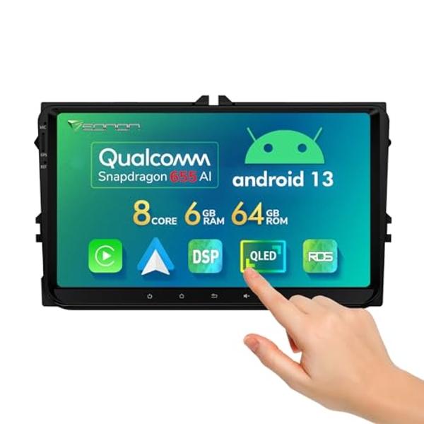 Eonon Android 13 Wireless CarPlay & Android Auto Car Stereo, 6GB RAM +64GB ROM Car Radio, 9 Inch QLED Touchscreen Car Stereo Receiver, Compatible with Volkswagen/SEAT/Skoda-VWA12S