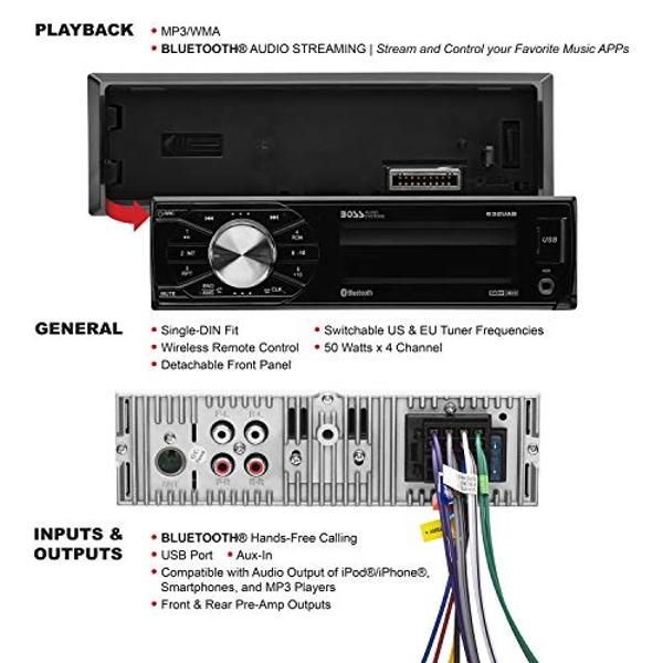 BOSS Audio Systems 632UAB Car Stereo - Single Din, Bluetooth, No CD DVD Player, AM/FM Radio Receiver, Wireless Remote Control, Aux in, USB