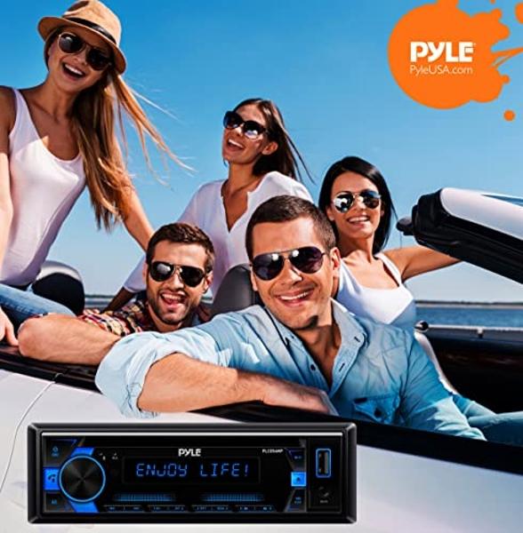 Pyle MP3 Stereo Receiver Power Amplifier, AM/FM/MP3/AUX Stereo Receiver, USB Flash Readers, Single DIN, 30 Preset Memory Stations, LCD Display with Remote Control, RGB Button