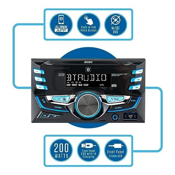 JENSEN MPR420 7 Character LCD Double DIN Car Stereo Receiver | Push to Talk Assistant | Bluetooth Hands Free Calling & Music Streaming | AM/FM Radio | USB Playback & Charging | Not