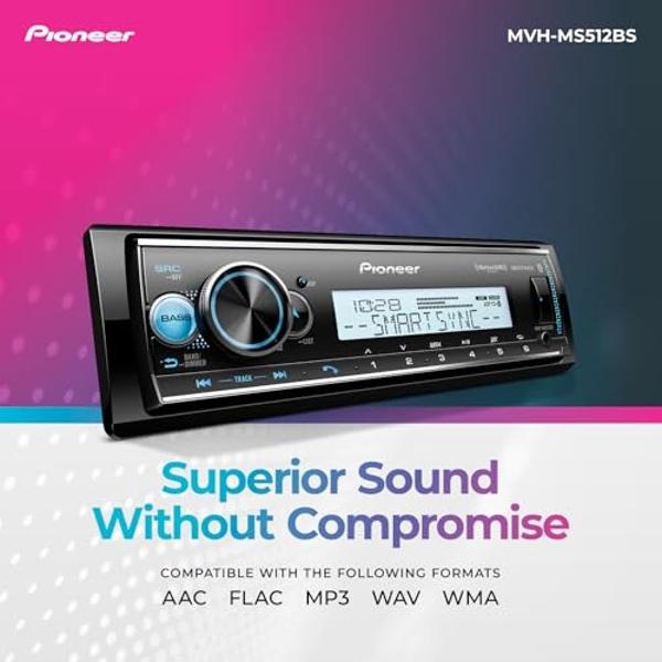 Pioneer MVH-MS512BS Marine Digital Media Receiver - Single Din Bluetooth Marine Stereo with Amazon Alexa and Corrosion-Resistant Design