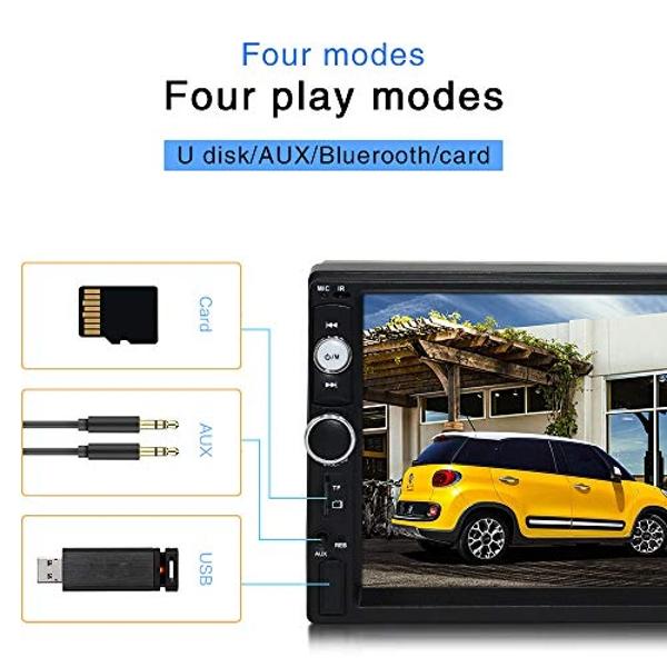 Hikity Double Din Car Stereo Car Radio with Bluetooth 7 Inch Touchscreen Car Audio with FM/Hands Free Calling/Mirror Link/USB/TF/FM/AUX/EQ/Rear View Camera/Remote Control + Frame