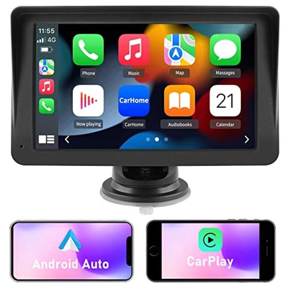 Portable Car Stereo Wireless Apple CarPlay Android Auto, 7 Inch Touchscreen Car Radio Multimedia Player Support Bluetooth Hand Free Calling Online GPS FM Audio Mirror Link