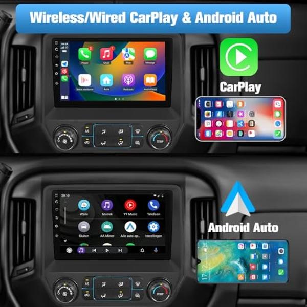 Vratzn Android 13 Car Radio Stereo 2+64G for Chevy Silverado GMC Sierra 2014-2018 with Backup Camera Wireless Carplay Android Auto